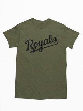 NEW Kansas City Royals Script Home Wordmark Logo T-Shirt MILITARY ARMY GREEN